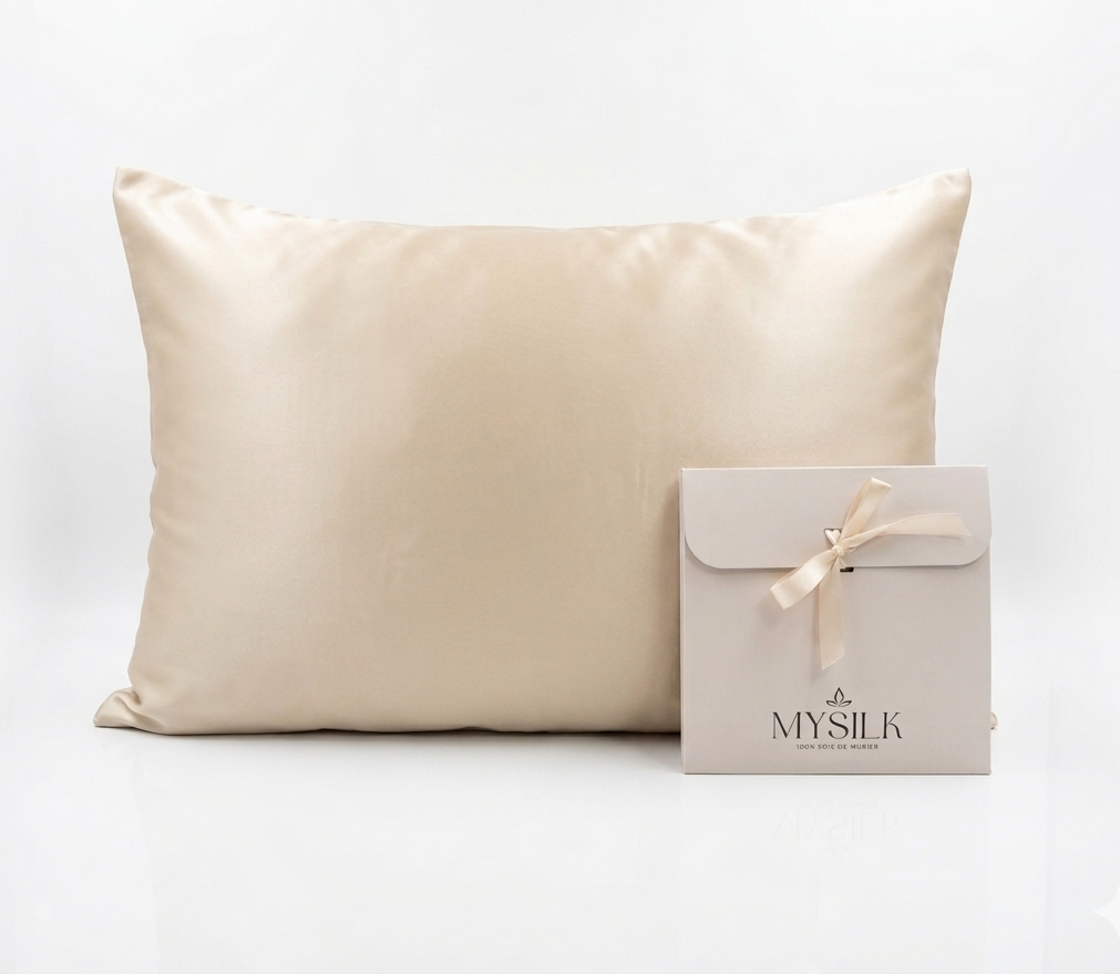 Taie d'oreiller en soie de mûrier 22 mommes couleur champagne – MYSILK